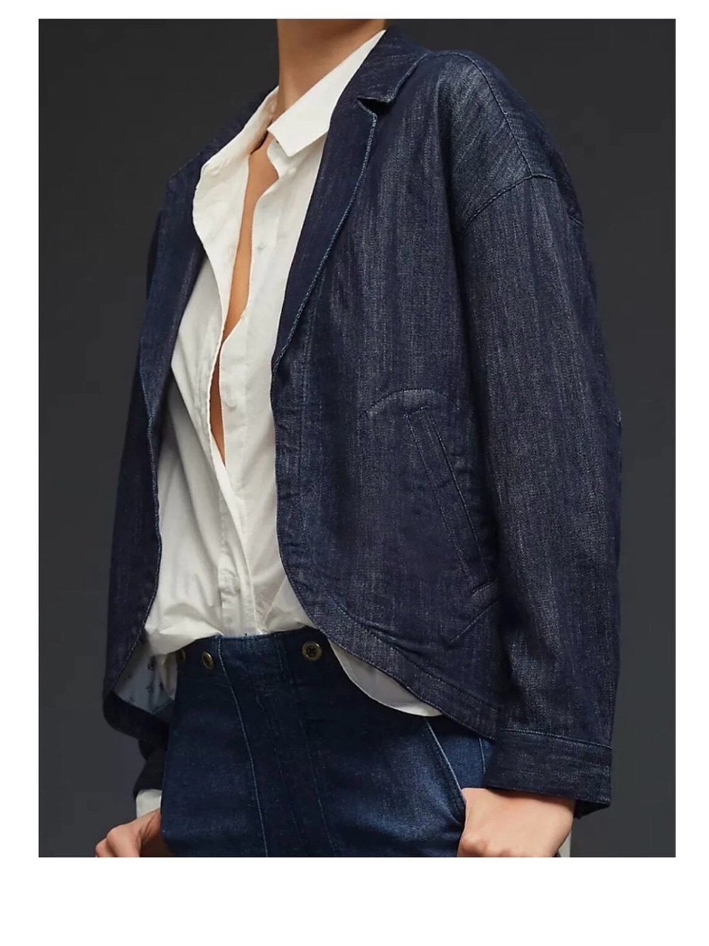 Anthropology Pilcro Open Front Dark Indigo Denim Blazer Jacket